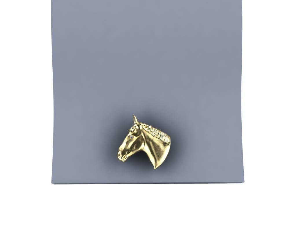 Round Cut 14 Karat Yellow Gold GIA Diamond Horse Cufflinks For Sale