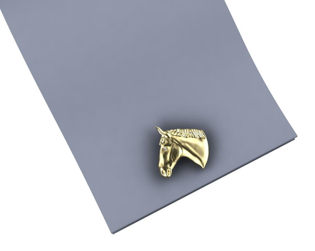 Women's or Men's 14 Karat Yellow Gold GIA Diamond Horse Cufflinks For Sale