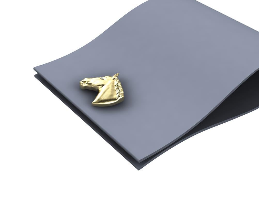 14 Karat Yellow Gold GIA Diamond Horse Cufflinks For Sale 1