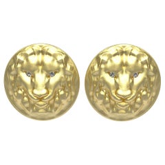 14 Karat Yellow Gold GIA Diamond Lion Cufflinks