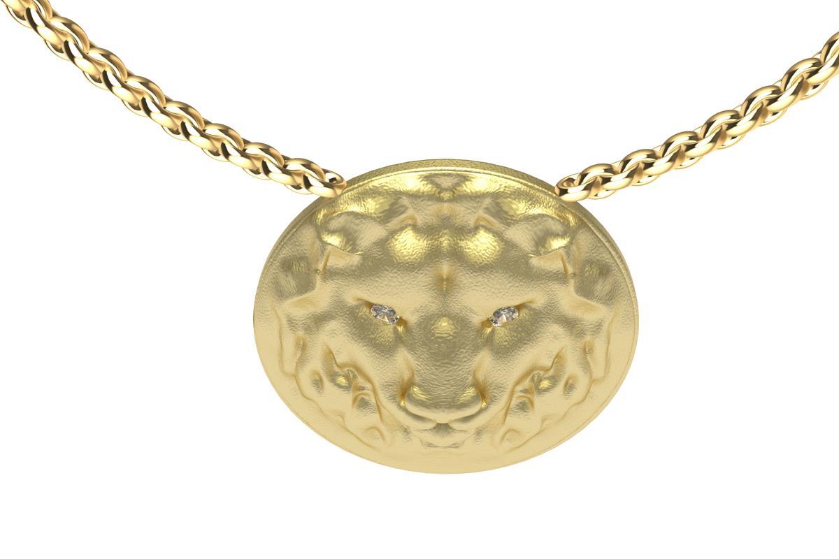 Collier à pendentifs en or jaune 14 carats avec lion en diamant GIA pour femme en vente 4