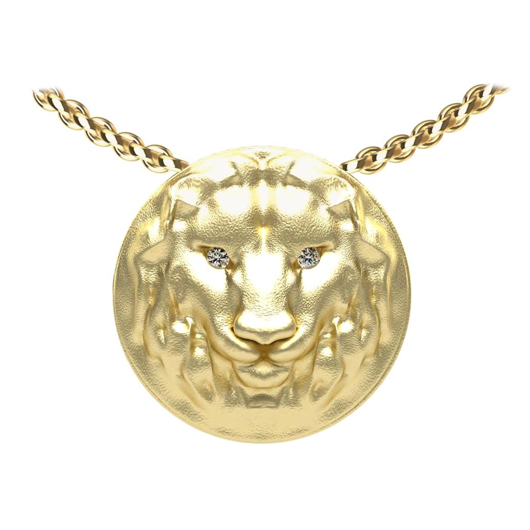 Tiffany Designer, Thomas Kurilla created 14 Karat Yellow Gold GIA Diamond Lion Pendant, 
The king of the jungle. Fearless, territorial, and fighters. Symbolic for many reasons. Now you can get your own and not even bother feeding it! Let it feed