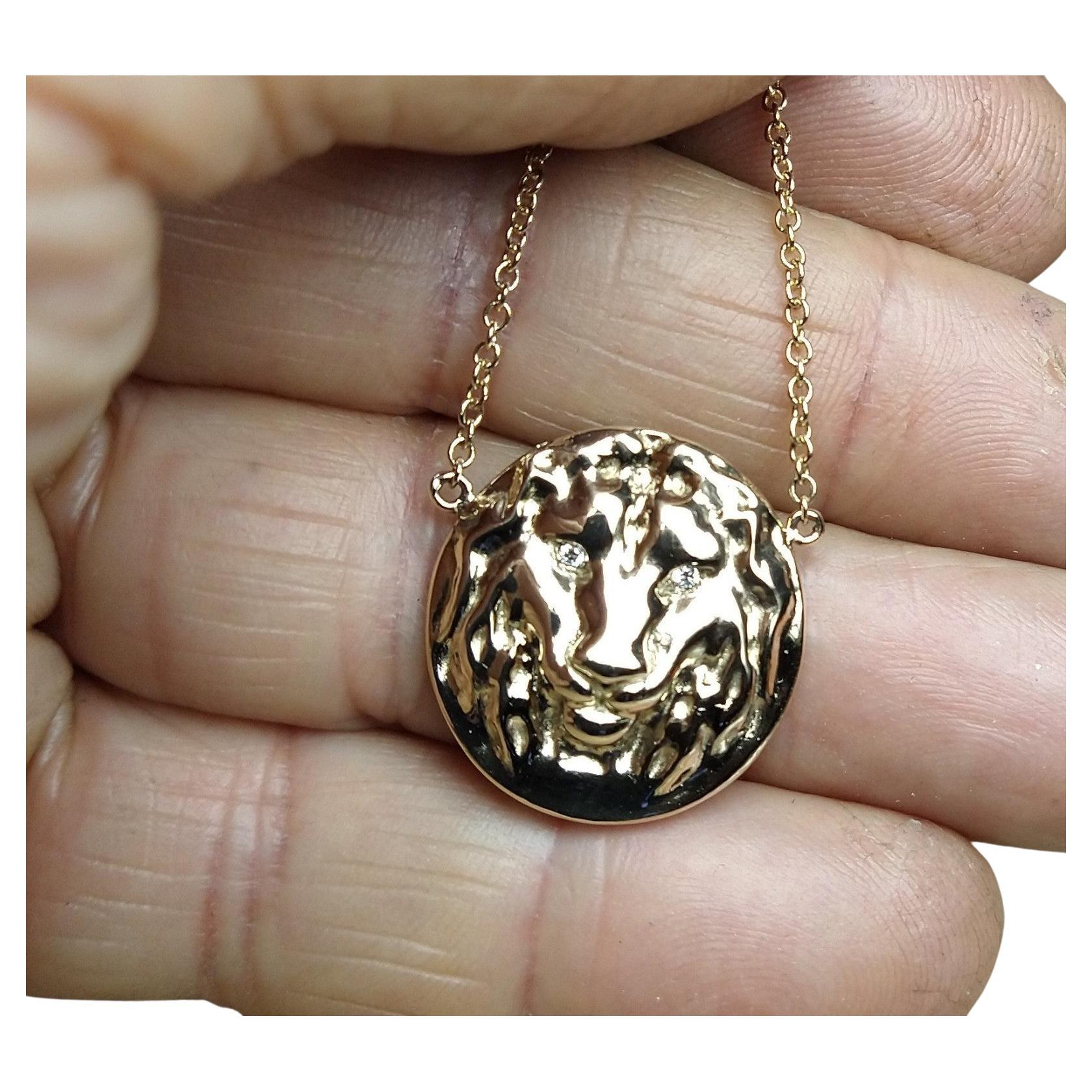 14 Karat Yellow Gold Diamond Lion Women's 18 " Pendant Necklace