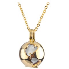 14 Karat Yellow Gold Globe and Round Moonstone Locket Pendant Necklace