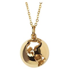 14 Karat Yellow Gold Globe Map Pendant Necklace with Diamond Customization