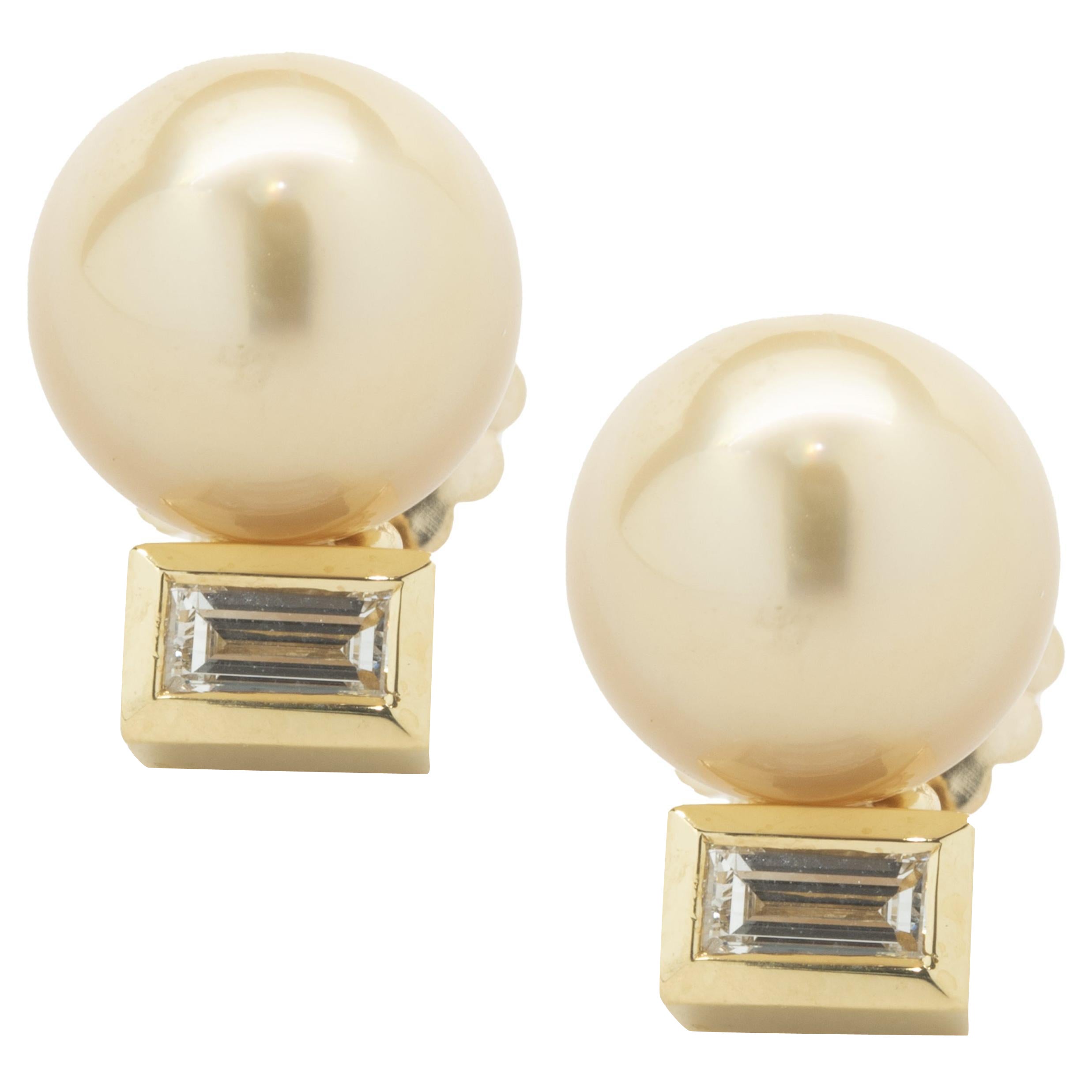 Pendientes de oro amarillo de 14 quilates con perla dorada y diamantes en venta