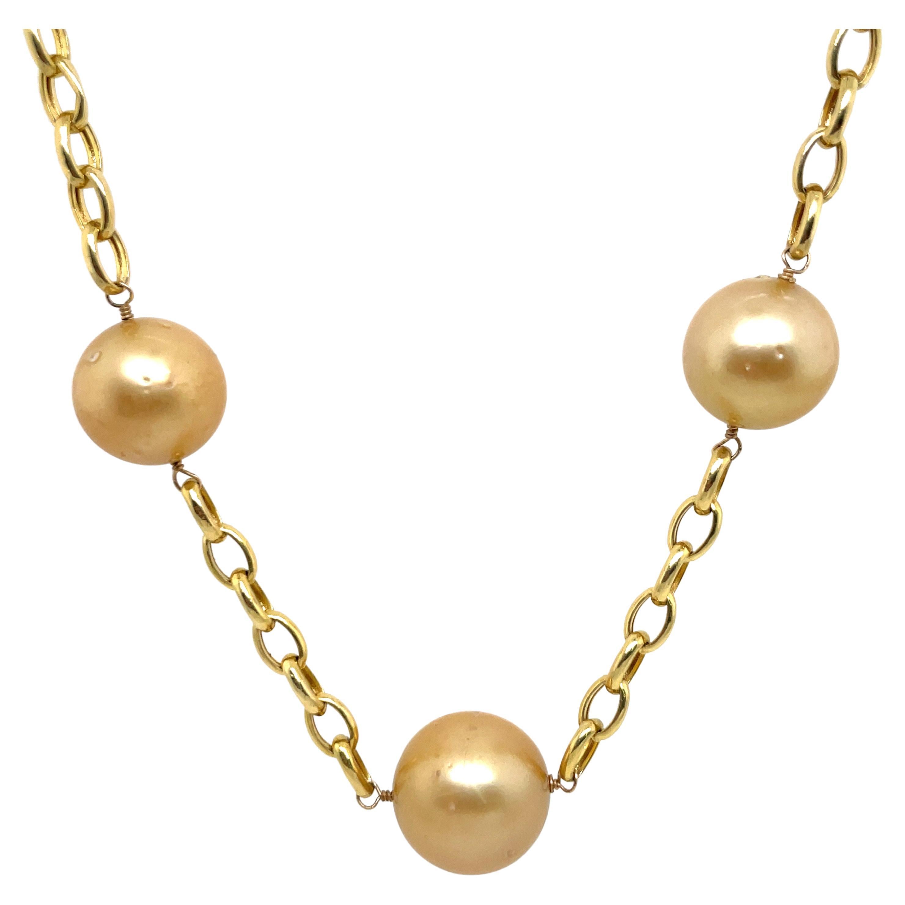 Collier  maillons en or jaune 14 carats avec diamants des mers du Sud de 31,7 grammes Neuf - En vente à New York, NY