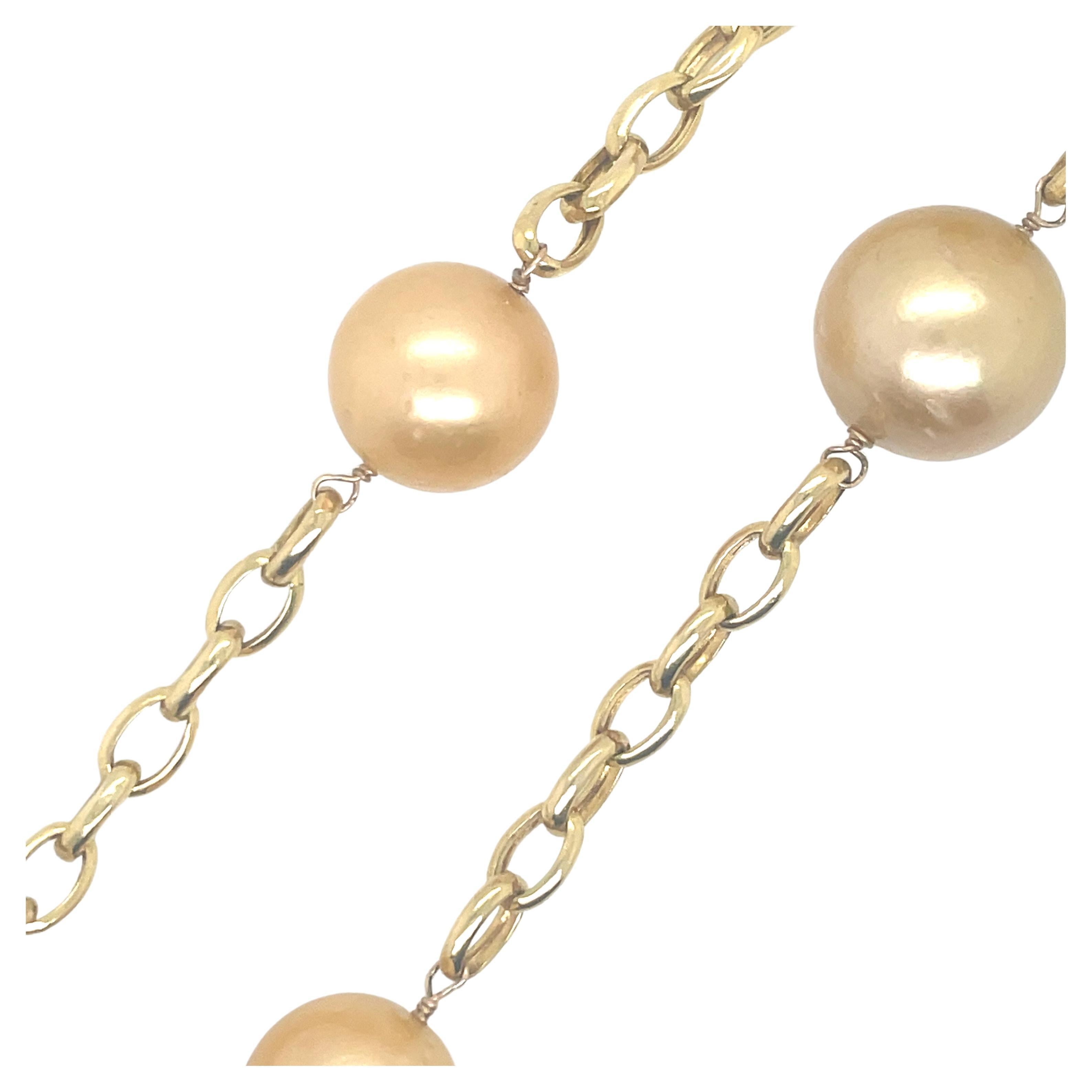 Collier  maillons en or jaune 14 carats avec diamants des mers du Sud de 31,7 grammes Pour femmes en vente
