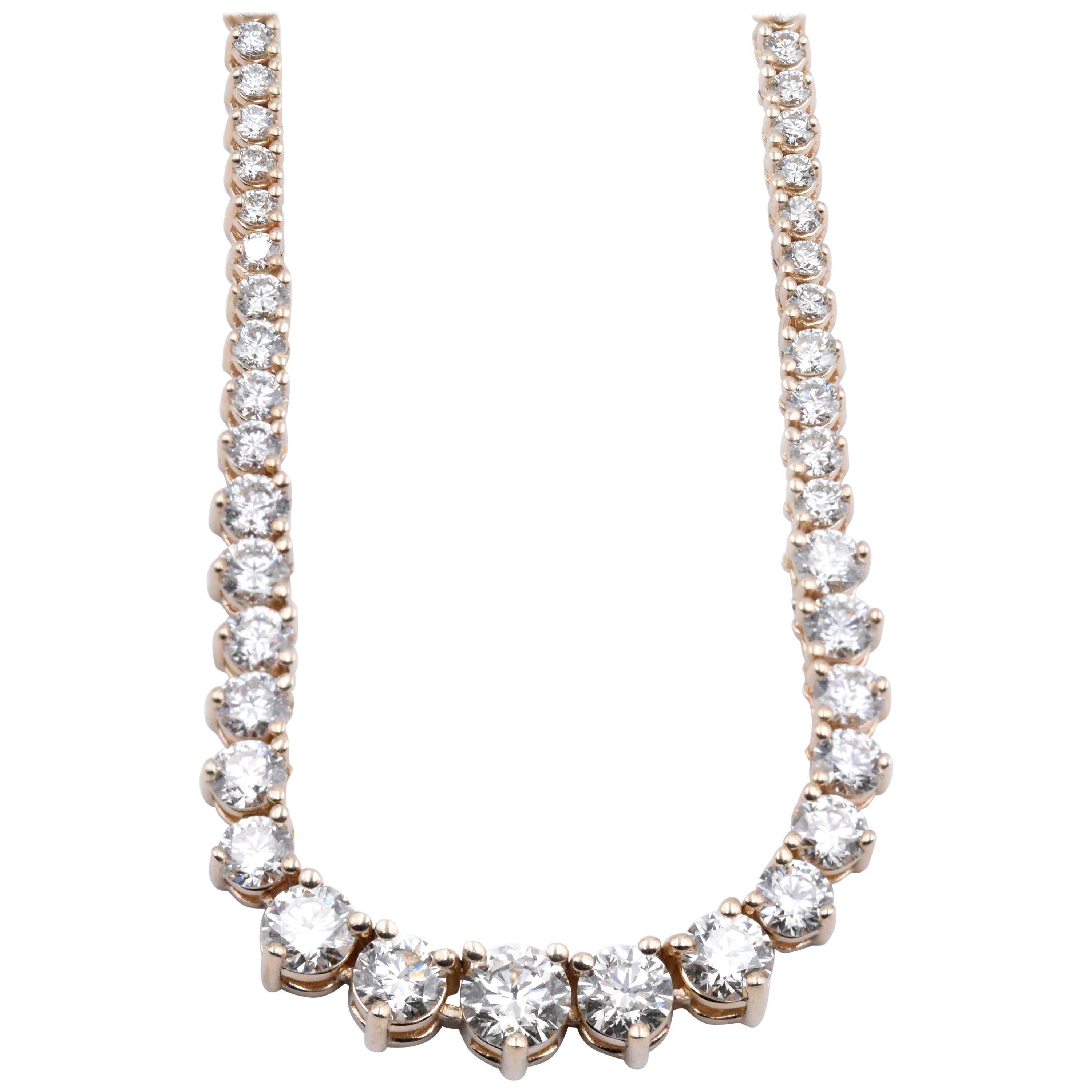 14 Karat Yellow Gold Graduated Diamond Riviera Necklace at 1stDibs
