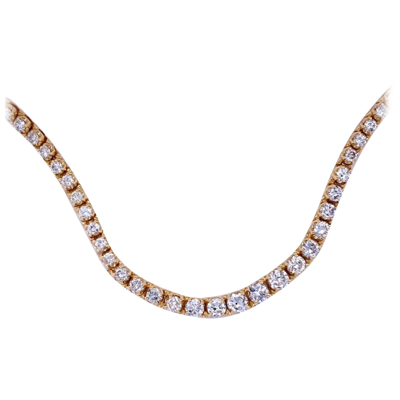 14 Karat Yellow Gold Graduated Diamond Tennis Necklace