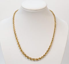 14 Karat Yellow Gold Graduated Hollow Rope Chain Necklace