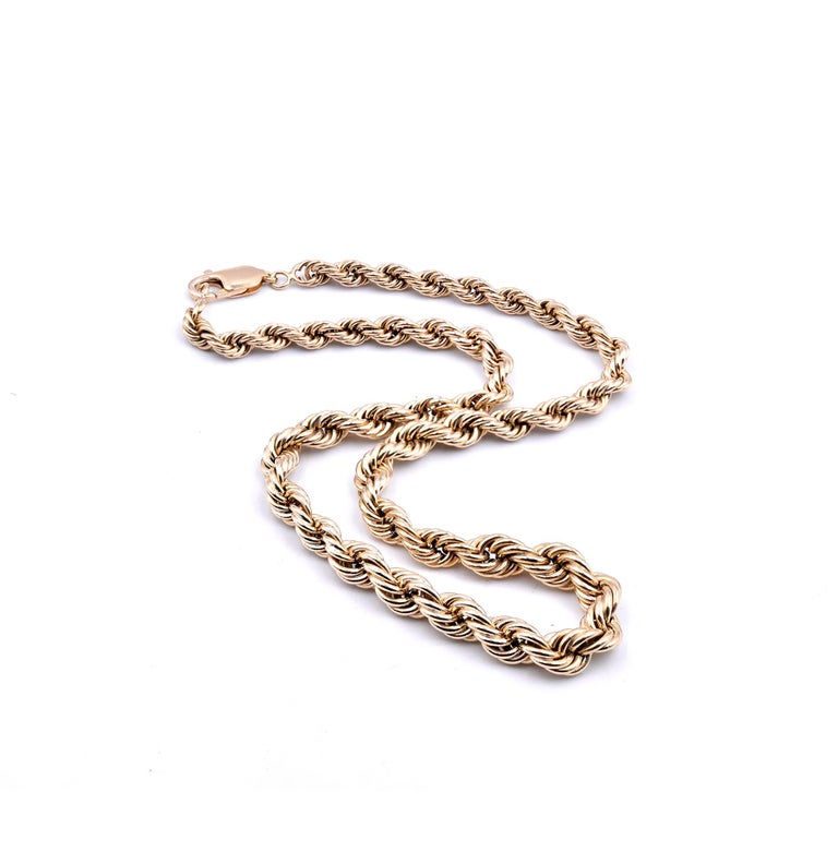 14 Karat Yellow Gold Graduated Rope Chain at 1stDibs