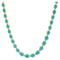 14 Karat Yellow Gold Graduated Turquoise Necklace