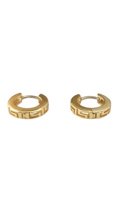 Vintage 14 Karat Yellow Gold Greek Key Hoop Earrings #21865
