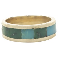 14 Karat Yellow Gold Green & Blue Turquoise Inlay Band