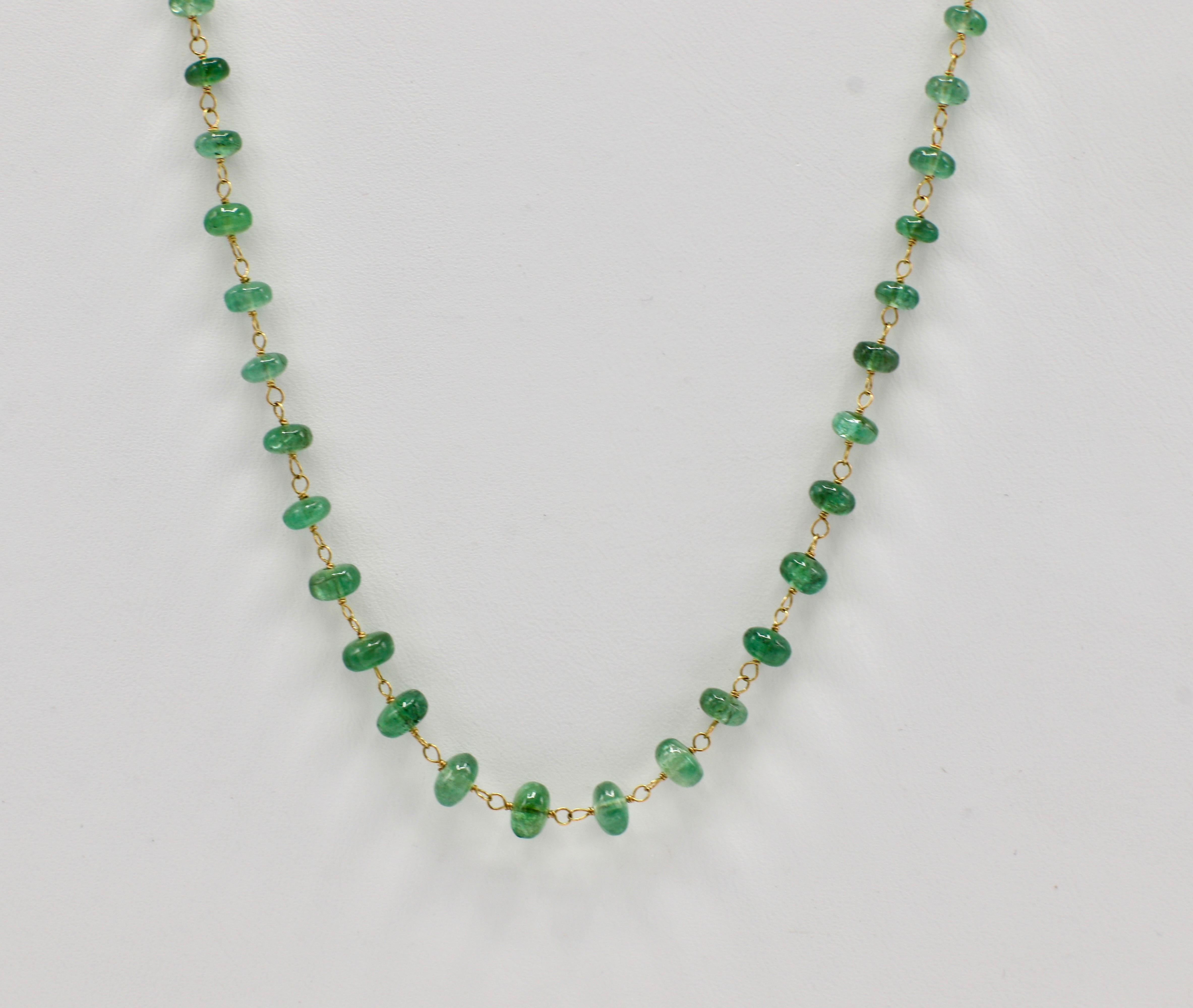 14 Karat Yellow Gold Green Emerald Bead Station Necklace 
Metal: 14k yellow gold
Weight: 5.11 grams
Emerald beads: 3MM - 5MM
Length: 18 inches

