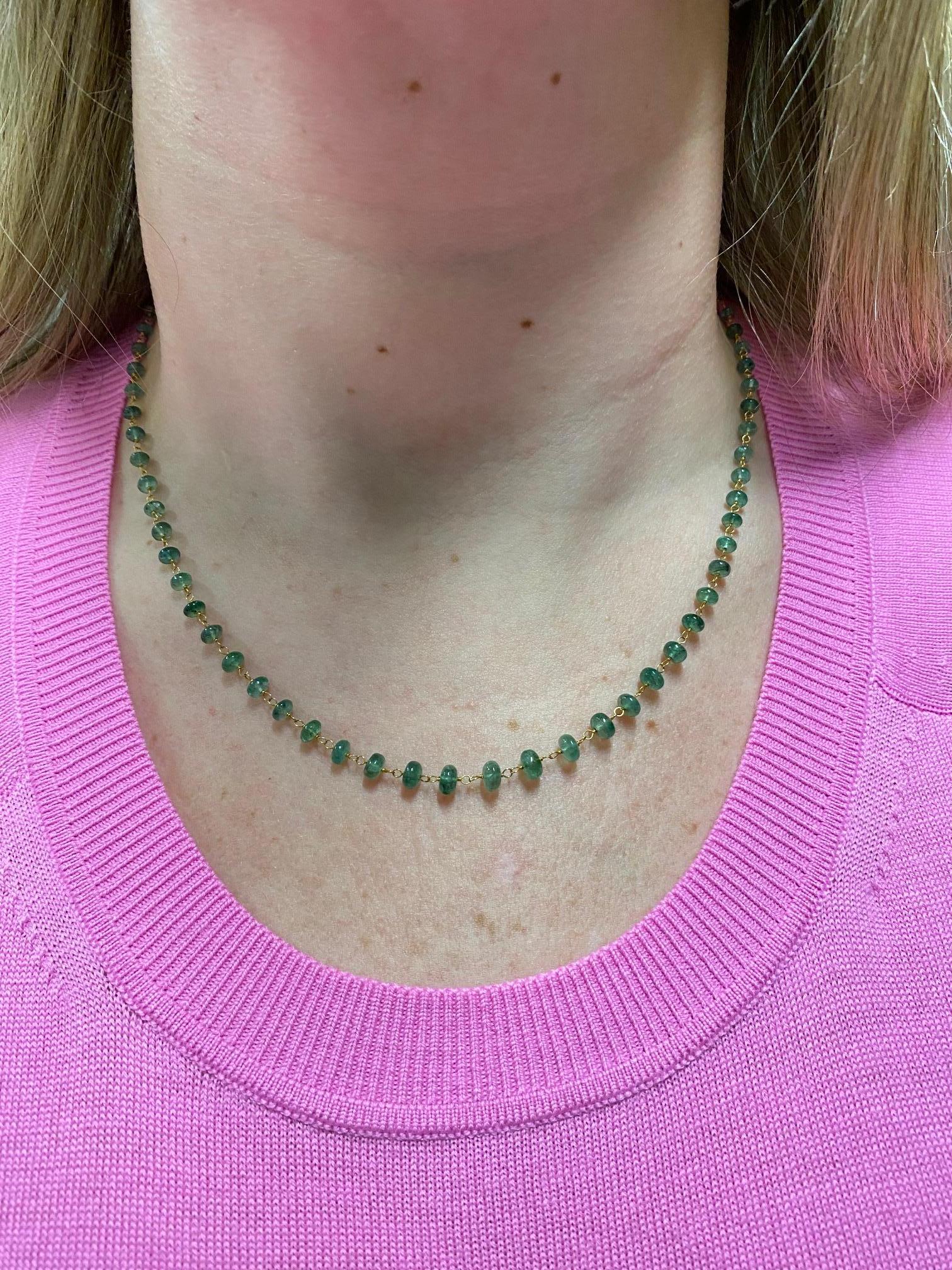 Women's 14 Karat Yellow Gold Green Emerald Bead Station Necklace