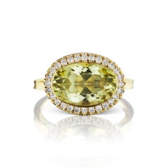 14 Karat Yellow Gold Green Enamel, Lemon Citrine and Diamond Cocktail Ring