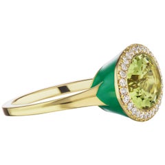 14 Karat Yellow Gold Green Enamel, Lemon Citrine and Diamond Cocktail Ring