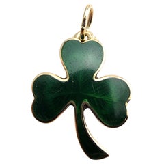 14 Karat Yellow Gold Green Enamel Shamrock Pendant #23928
