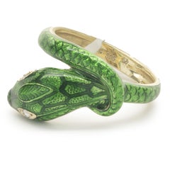 14 Karat Yellow Gold Green Enamel Snake Ring