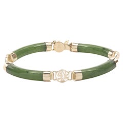 14 Karat Yellow Gold Green Jade Station Bracelet