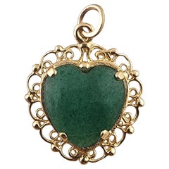 14 Karat Yellow Gold Green Marbleized Heart Stone Pendant #19396