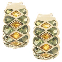 14 Karat Yellow Gold Green Quartz and Citrine Earrings