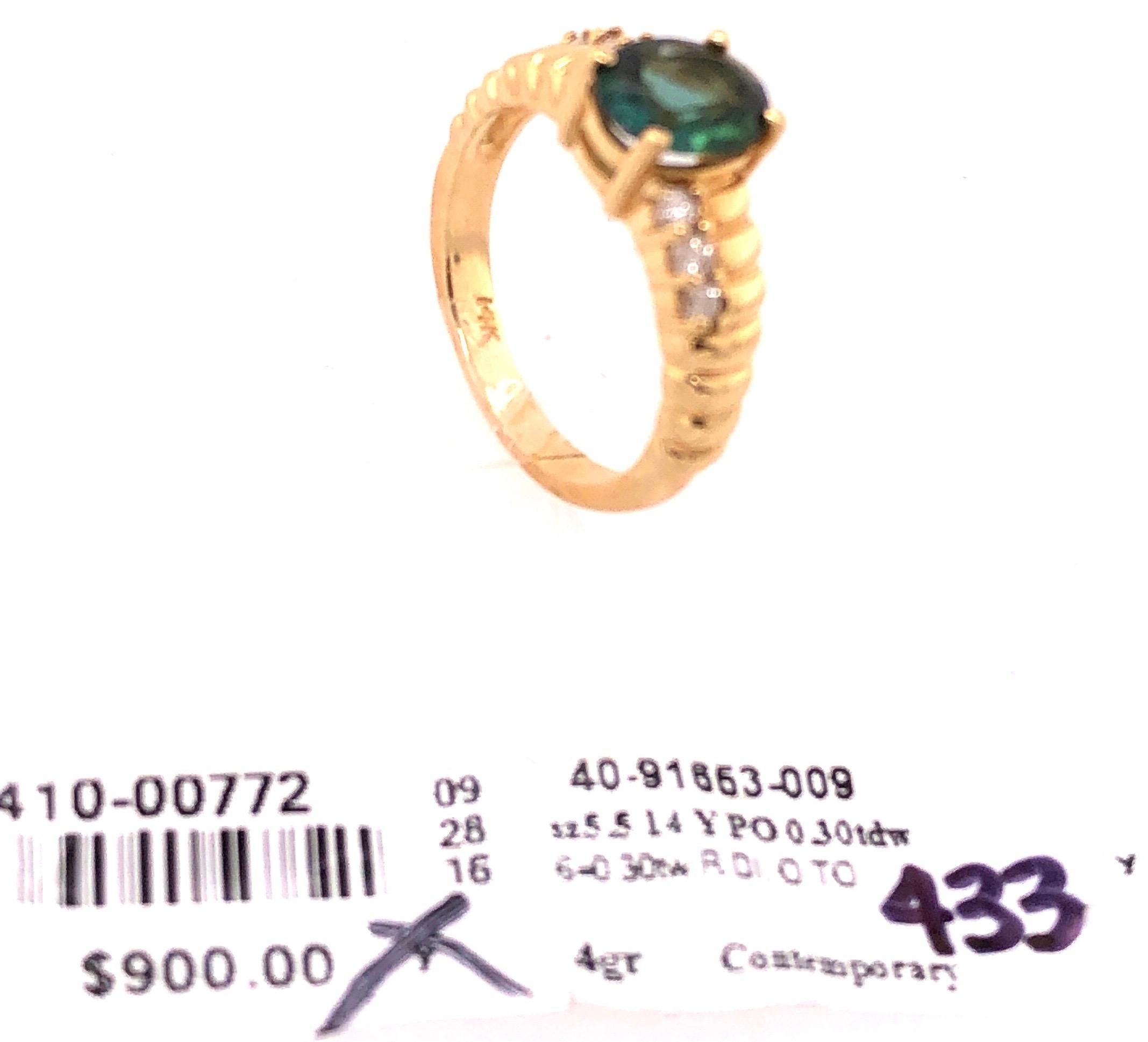 14 Karat Yellow Gold Green Topaz Solitaire Ring with Diamond Accents 0.30 TDW 5