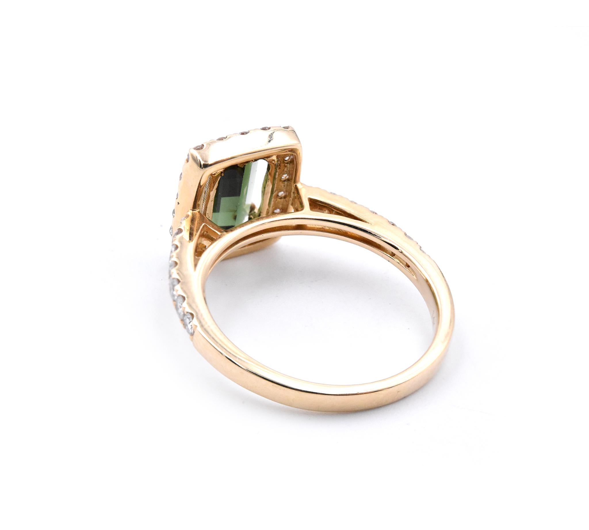 14 Karat Yellow Gold Green Tourmaline and Diamond Ring In Excellent Condition In Scottsdale, AZ
