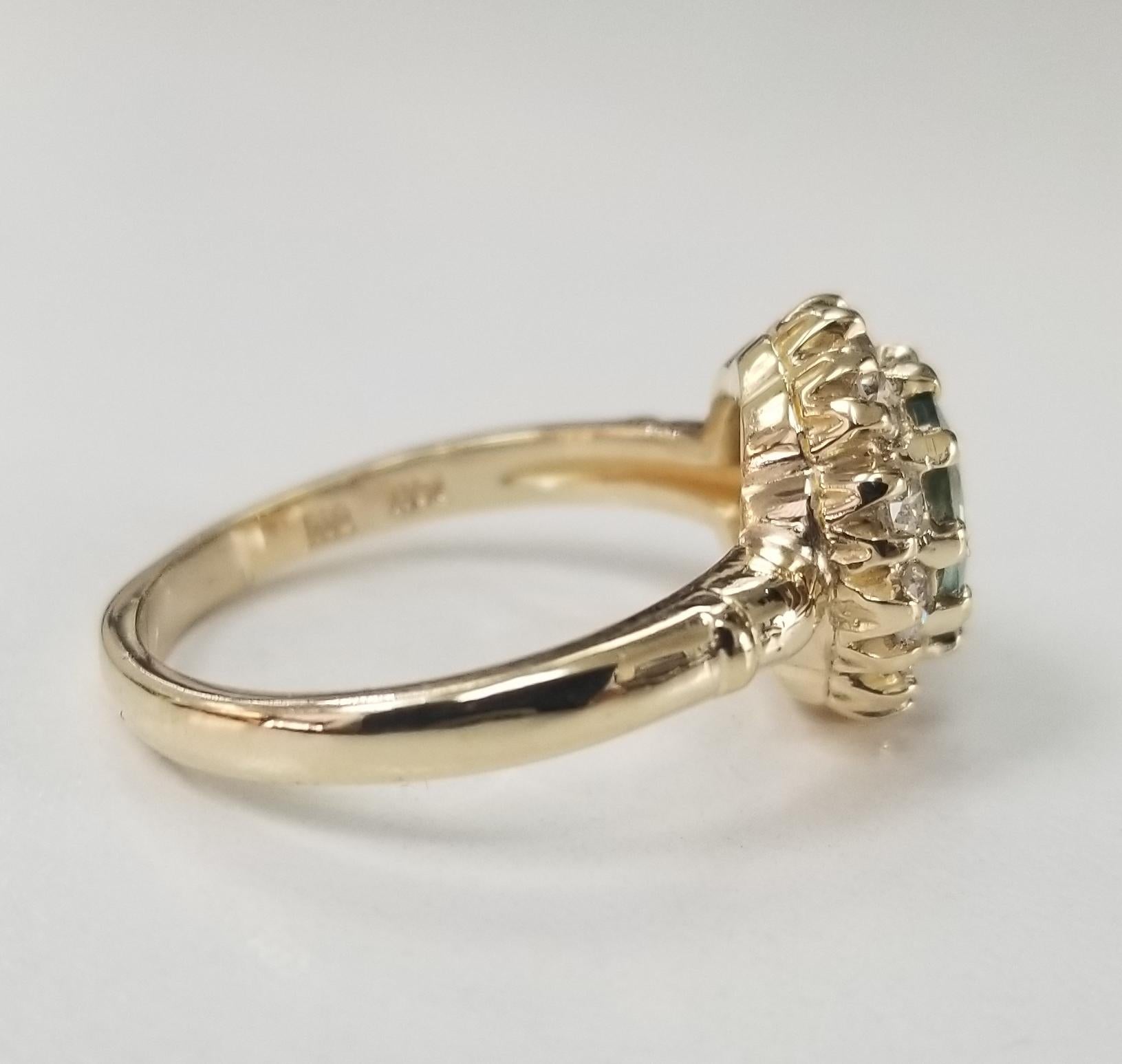 14 Karat Yellow Gold Green Sapphire Diamond Halo Ring For Sale at ...