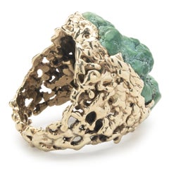 14 Karat Yellow Gold Green Turquoise Freeform Ring