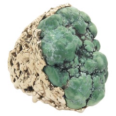 14 Karat Yellow Gold Green Turquoise Freeform Ring