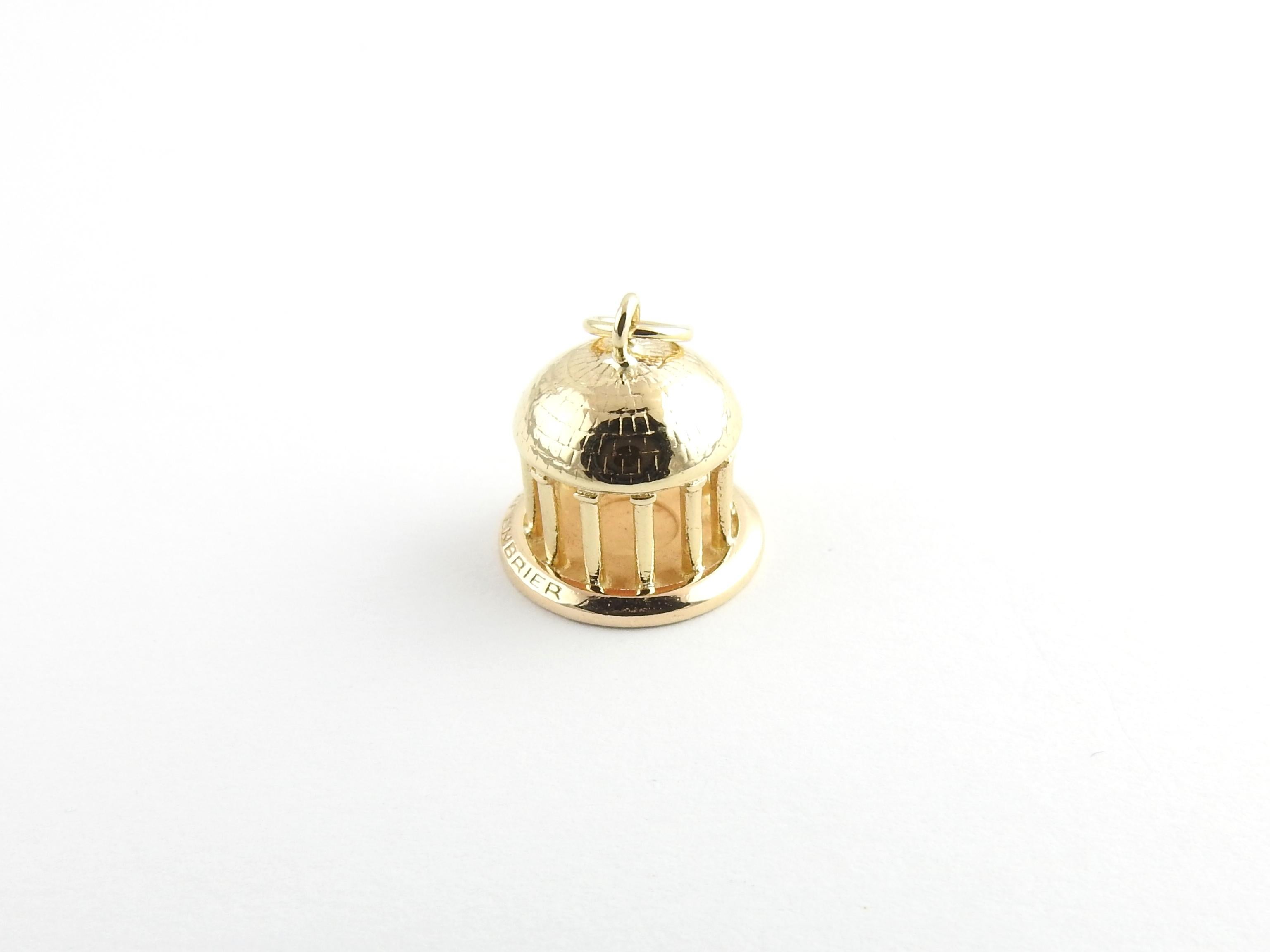 Vintage 14 Karat Yellow Gold Greenbrier Dome Charm

Located in the Allegheny mountains of West Virginia, the Greenbrier resort is a national historical landmark.

This lovely 3D charm features the historical dome meticulously detailed in 14K yellow