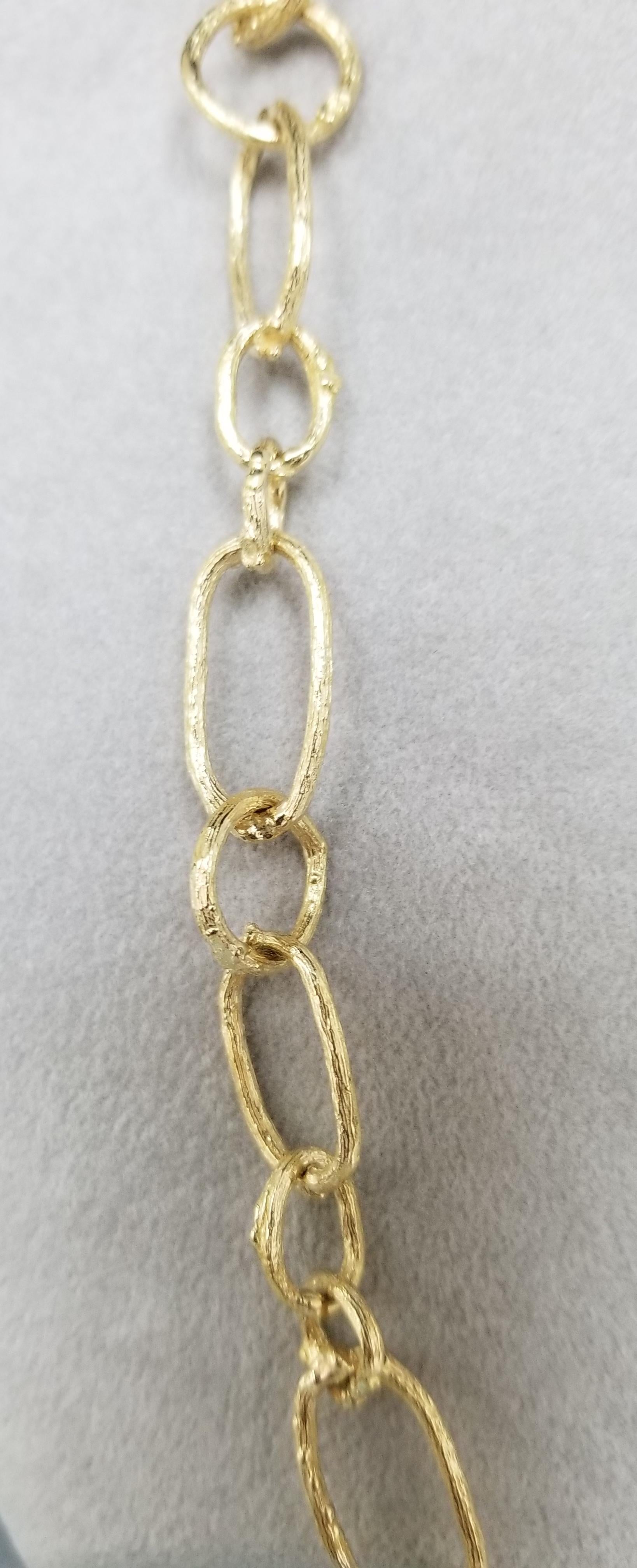 14k yellow gold Gresha signature bark finish link necklace, weighing 38.65 grams and 24 inches.  Clasp is hidden in a link, can be made in any length.
*this design is ours and can be created in any other form; ring, necklace, bracelet, or earrings*