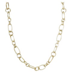 14 Karat Yellow Gold Gresha Signature Bark Finish Link Necklace