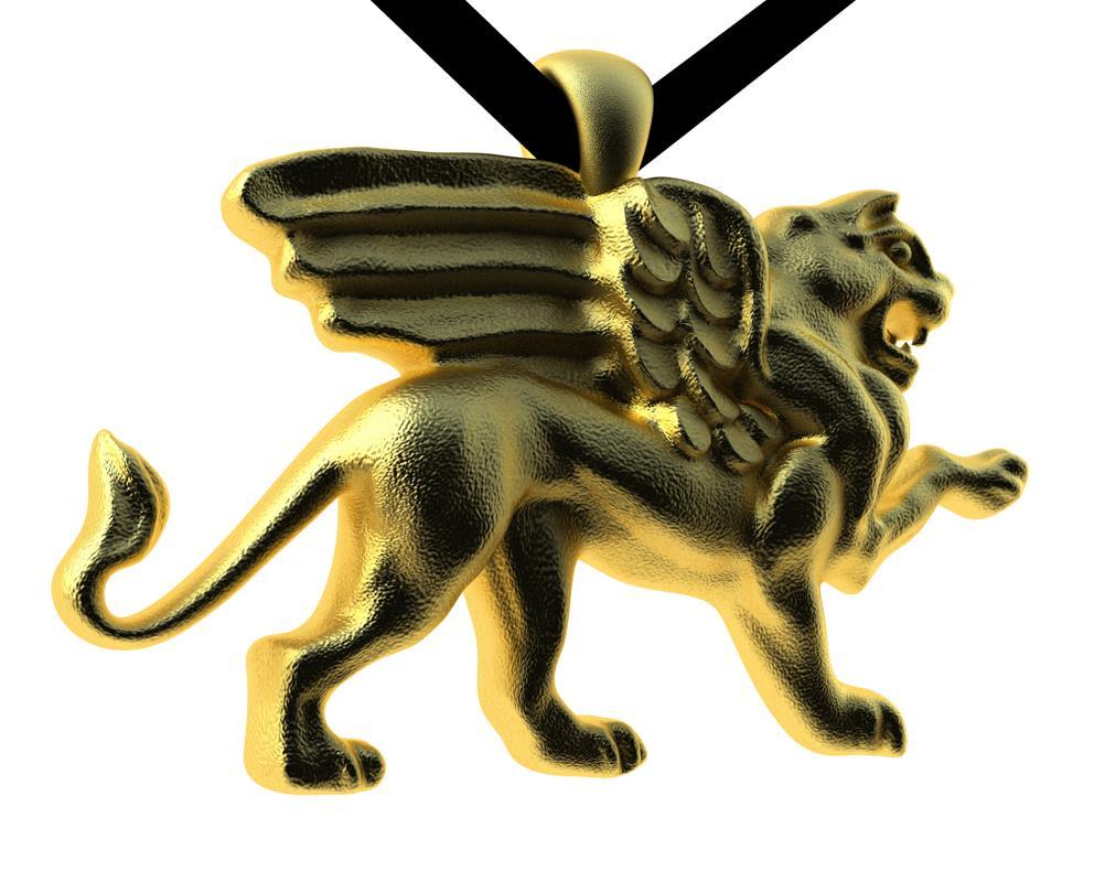 Contemporary 14 Karat Yellow Gold Griffin Pendant Necklace For Sale
