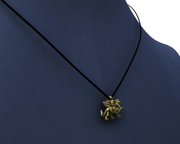 Women's or Men's 14 Karat Yellow Gold Griffin Pendant Necklace For Sale