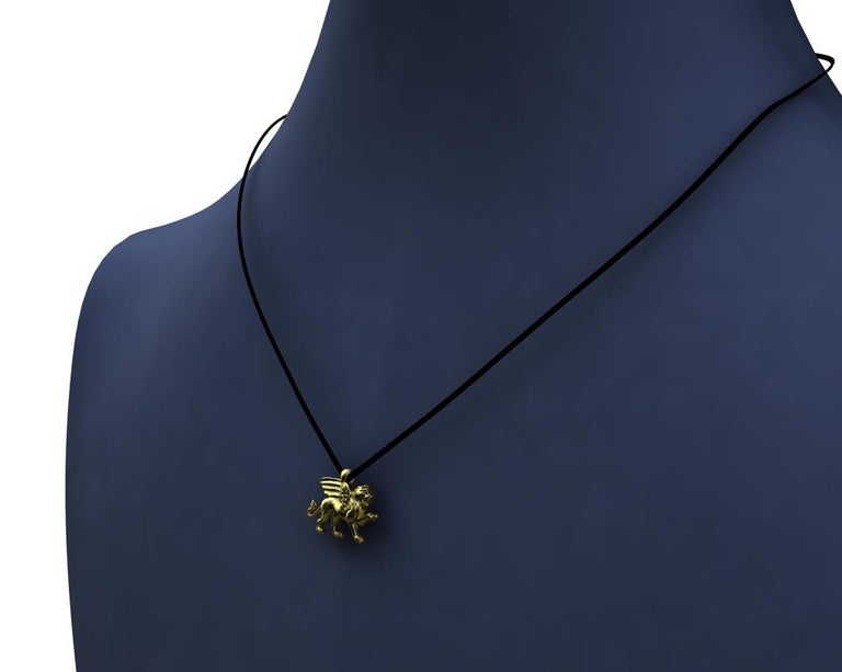 14 Karat Yellow Gold Griffin Pendant Necklace For Sale 1