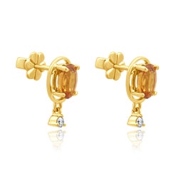 14 Karat Yellow Gold Grosslar Garnet and Diamond Stud Earrings