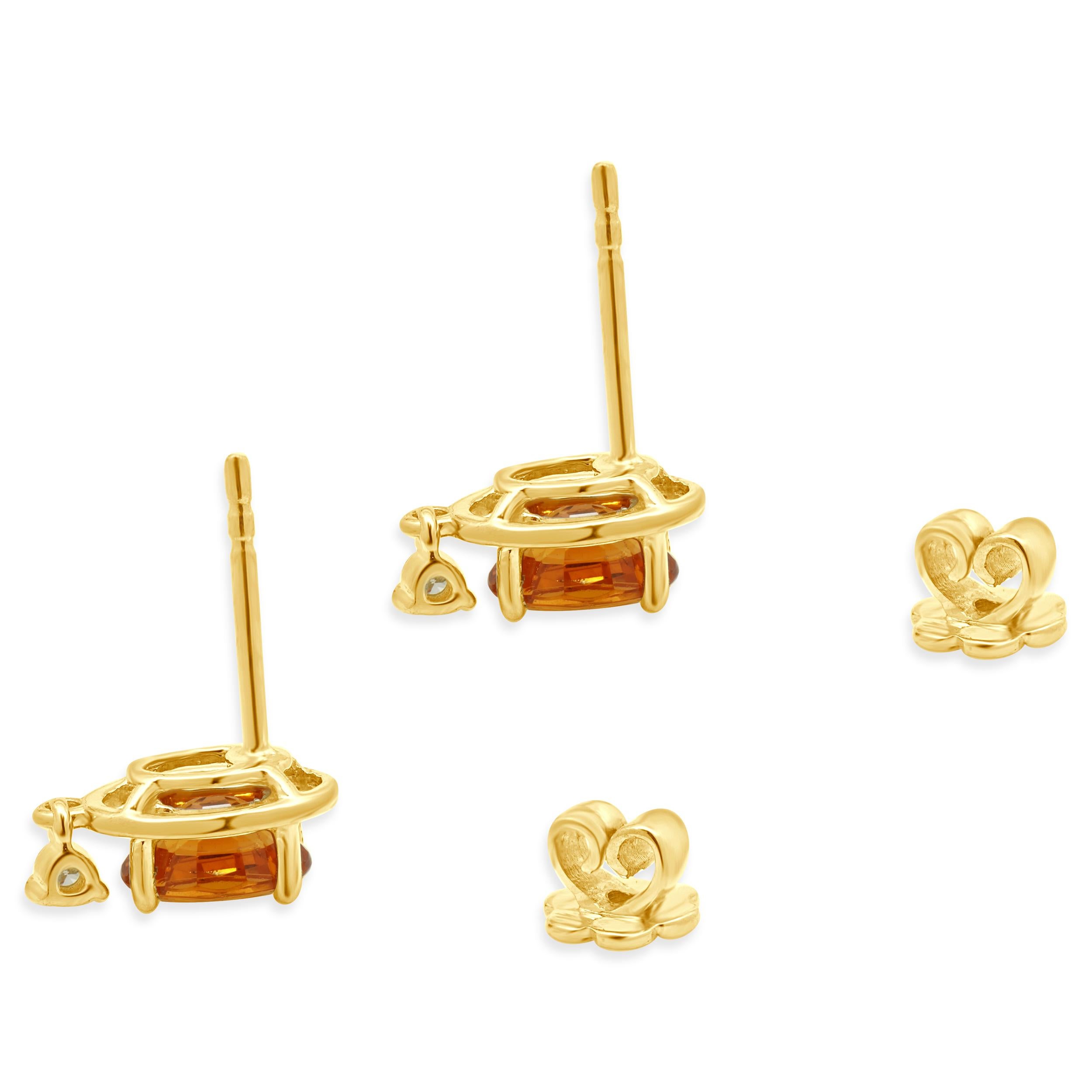 Boucles d'oreilles en or jaune 14 carats, grenat Grosslar et diamants Excellent état - En vente à Scottsdale, AZ