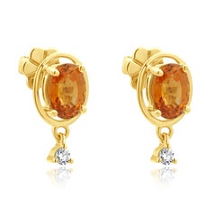 14 Karat Yellow Gold Grosslar Garnet and Diamond Stud Earrings