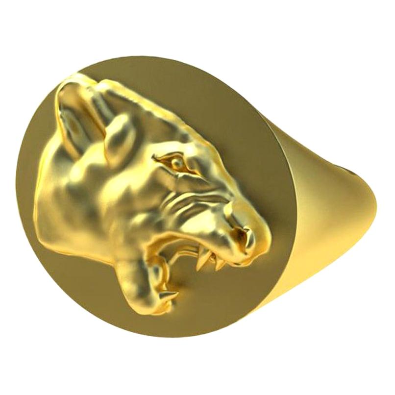 En vente :  Bague sigillaire en or jaune 14 carats en forme de lion en forme de croissant