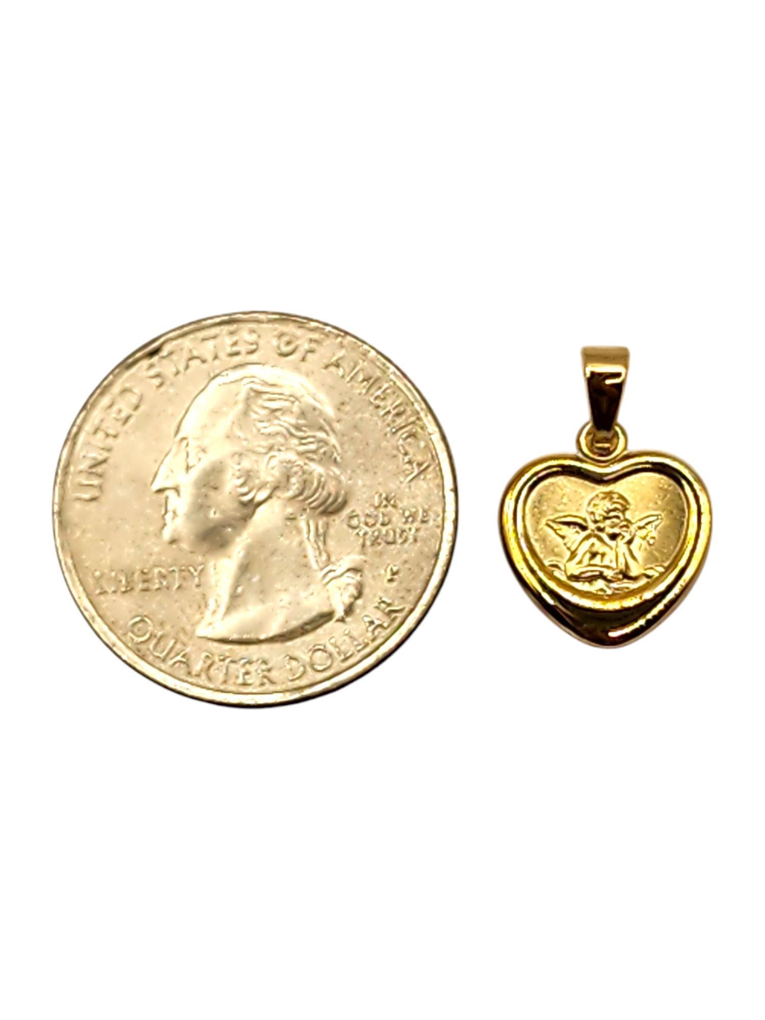 Charm a forma di cuore di angelo custode in oro giallo 14 carati #19995 in vendita 1
