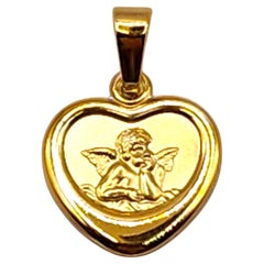 Charm a forma di cuore di angelo custode in oro giallo 14 carati #19995