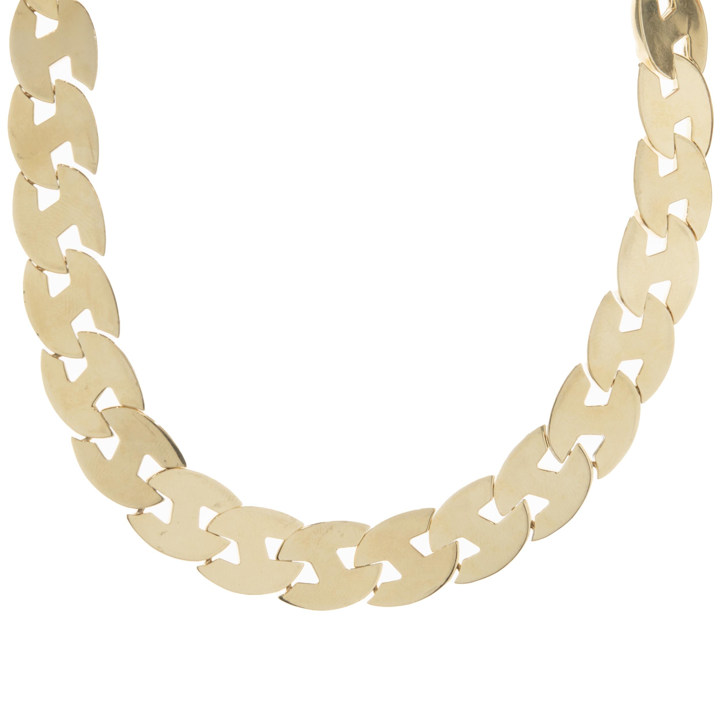 Designer: custom
Material: 14K yellow gold
Dimensions: necklace measures 16-inches in length
Weight: 49.53 grams
