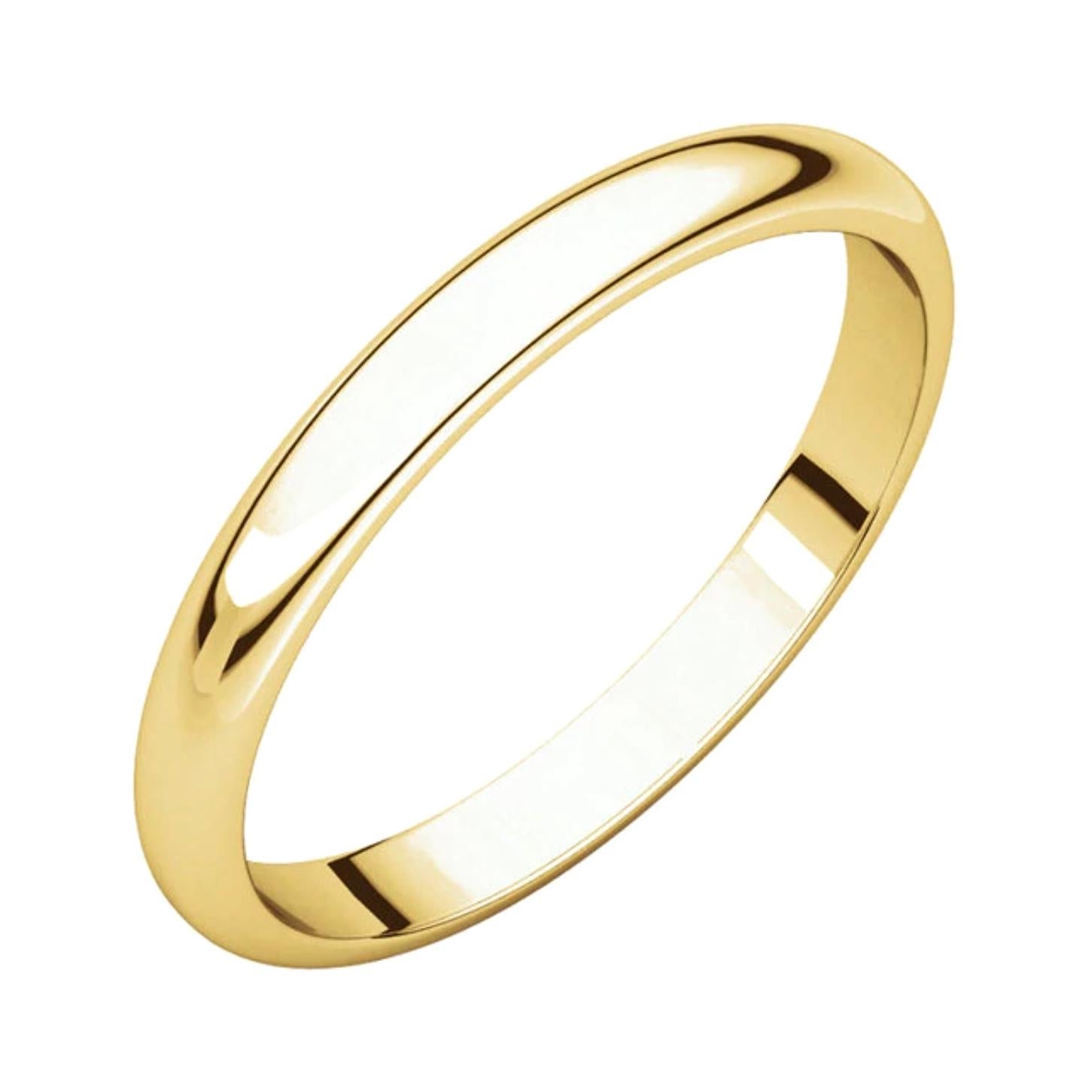 14 Karat Yellow Gold Half Round Classic Wedding Band in Pair Solid Ring For Sale