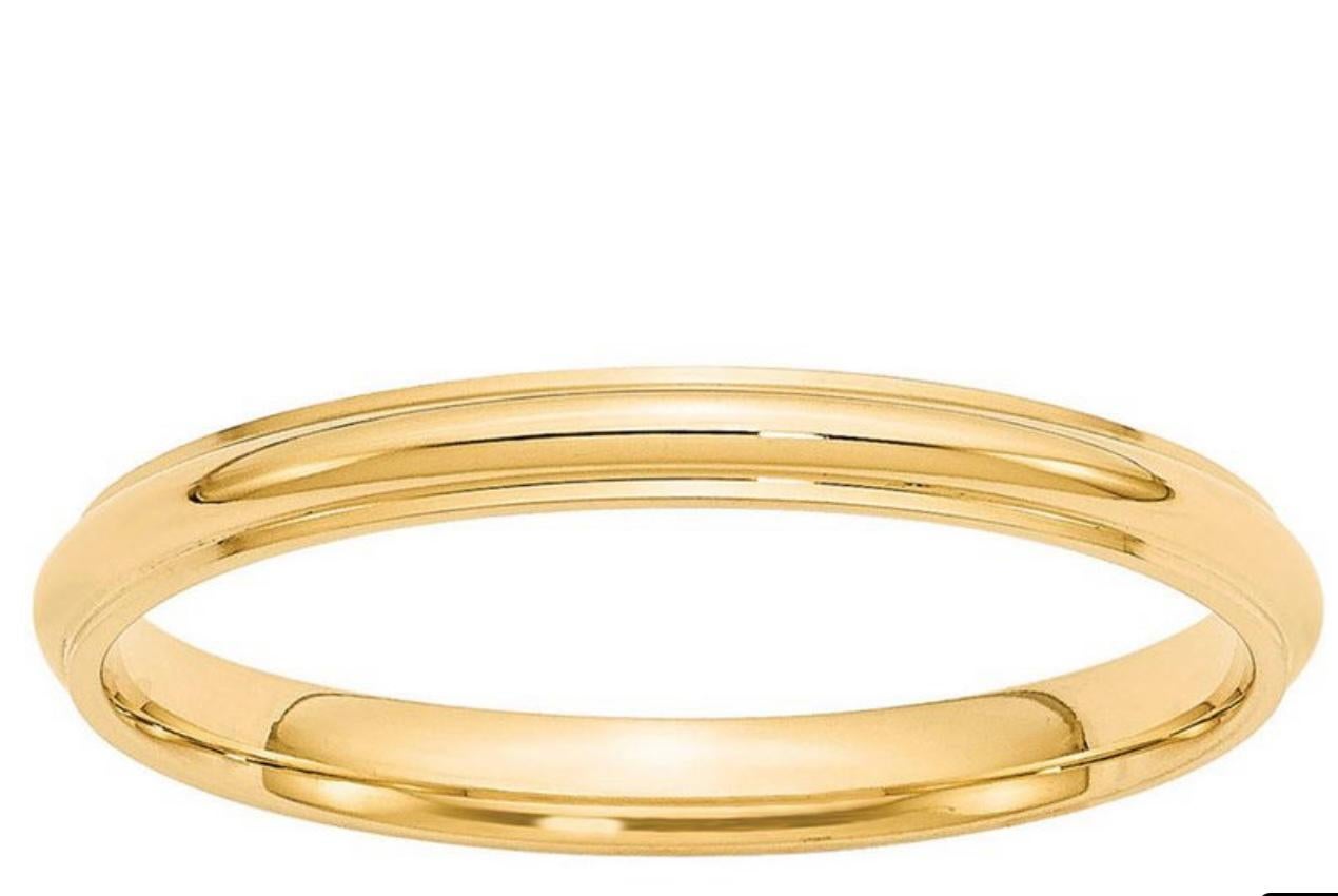 Women's or Men's 14 Karat Yellow Gold Half Round Classic Wedding Band in Pair Solid Ring For Sale