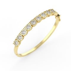 Bracelet jonc en or jaune 14 carats avec halo de diamants de 3 1/4 carats