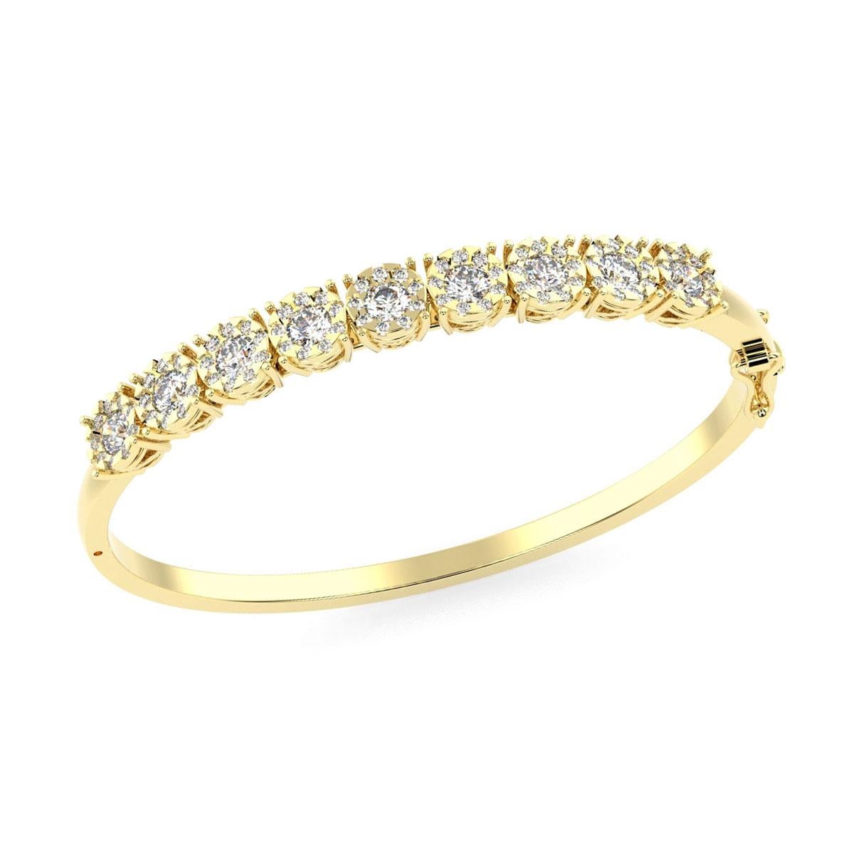 14 Karat Yellow Gold Halo Diamond Bangle '3 1/4 Carat' In New Condition For Sale In San Francisco, CA